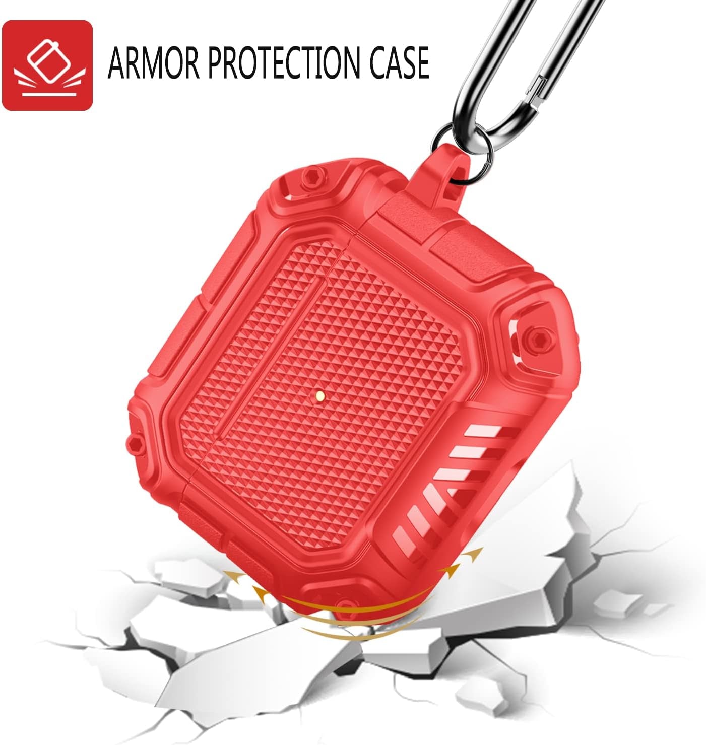 AirPods 3rd Generation Hard Shell Protective Case with Keychain – Red Full Body Cover for 2021 Charging Case