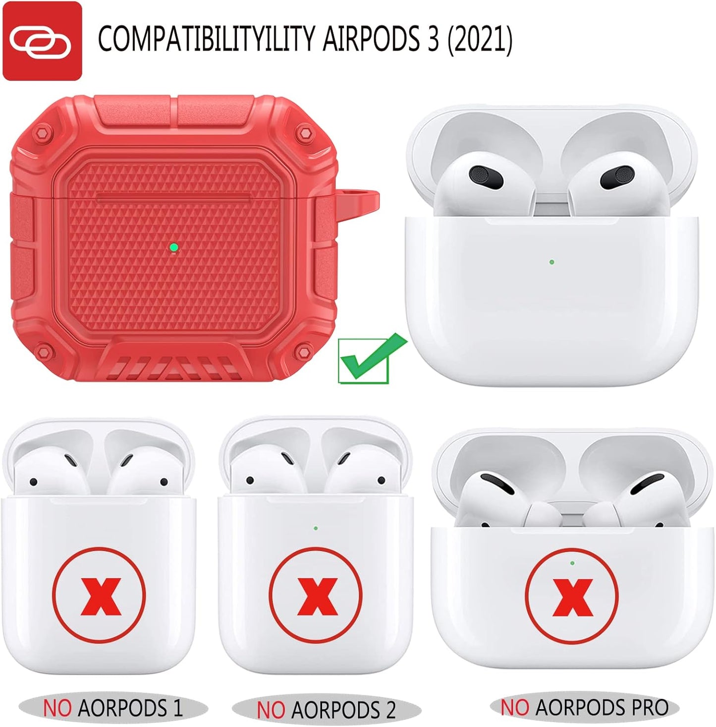 AirPods 3rd Generation Hard Shell Protective Case with Keychain – Red Full Body Cover for 2021 Charging Case