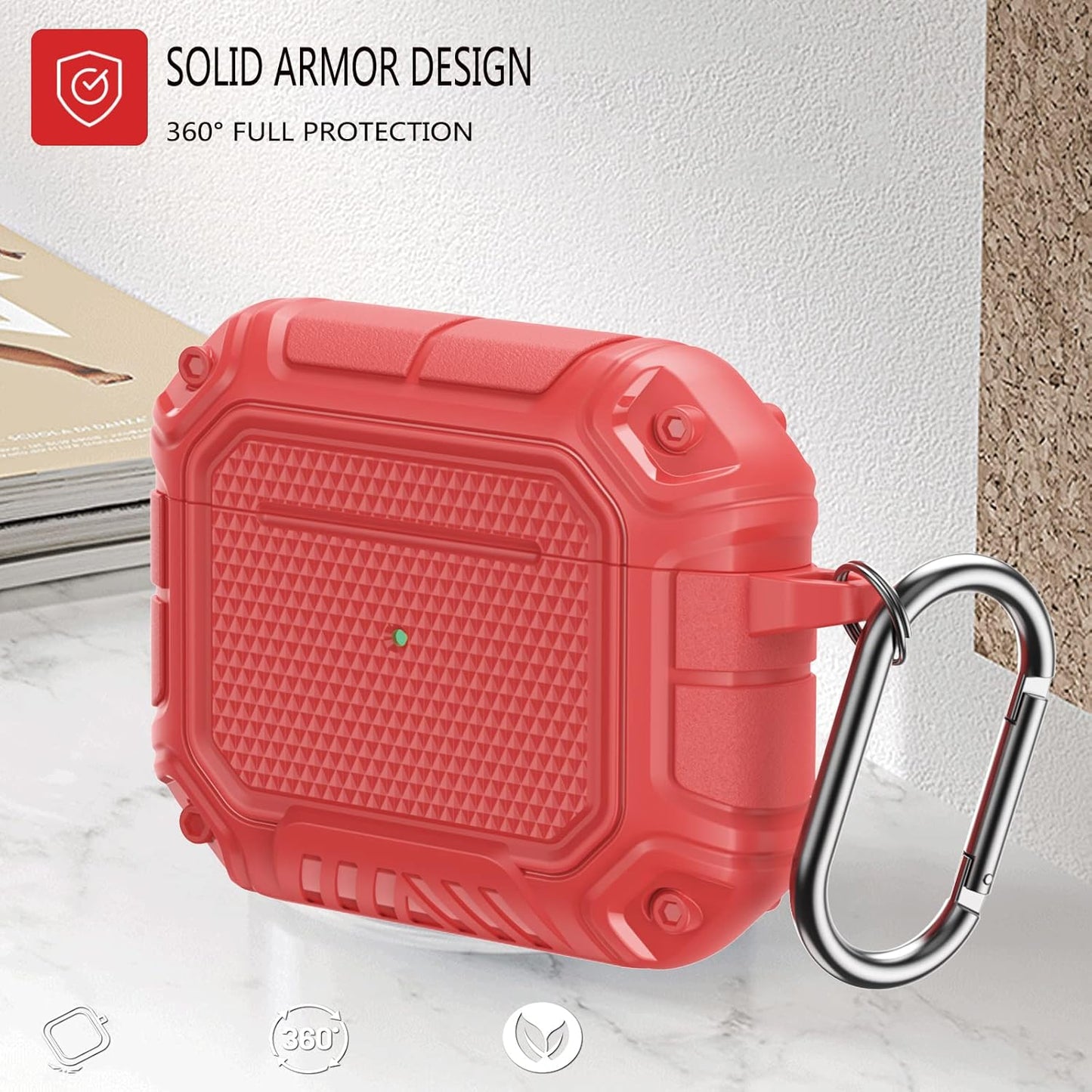 AirPods 3rd Generation Hard Shell Protective Case with Keychain – Red Full Body Cover for 2021 Charging Case