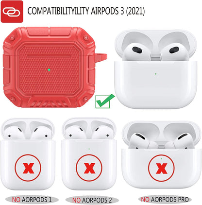 AirPods 3rd Generation Hard Shell Protective Case with Keychain – Red Full Body Cover for 2021 Charging Case
